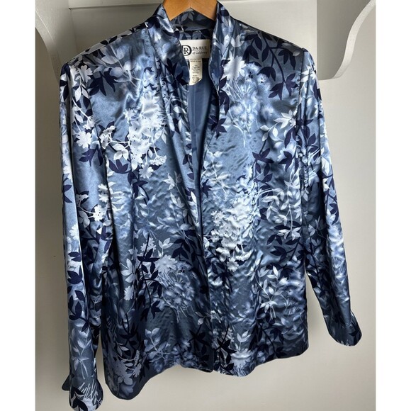 Vintage DaRue of California Satin Floral Blouse and Jacket Set Blue Floral Sz 14 - Picture 2 of 14
